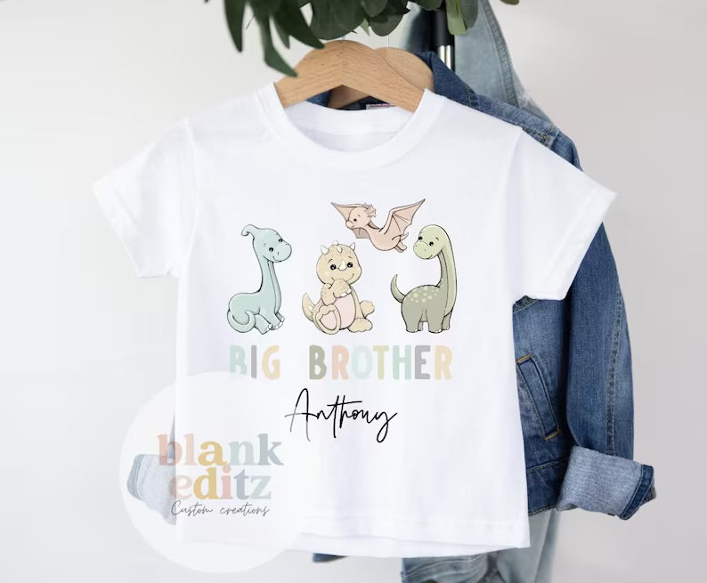 Big Brother T-Shirt, Personalised Dinosaur big brother, Matching sibling