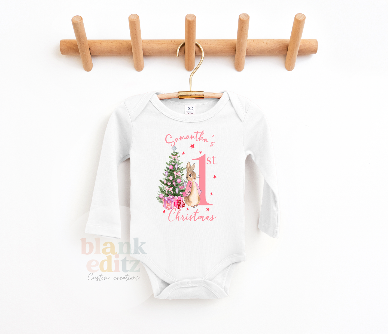 Personalised First Christmas Baby Romper, Flopsy Rabbit