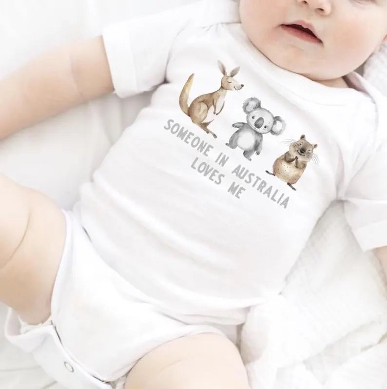 Someone in Australia loves me, Aussie Animals bodysuit, Australiana Gift