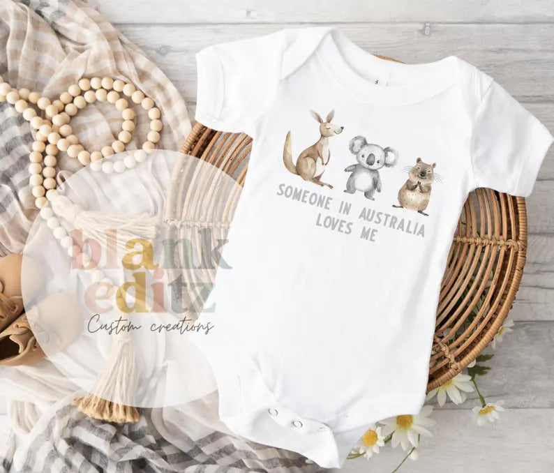 Someone in Australia loves me, Aussie Animals bodysuit, Australiana Gift