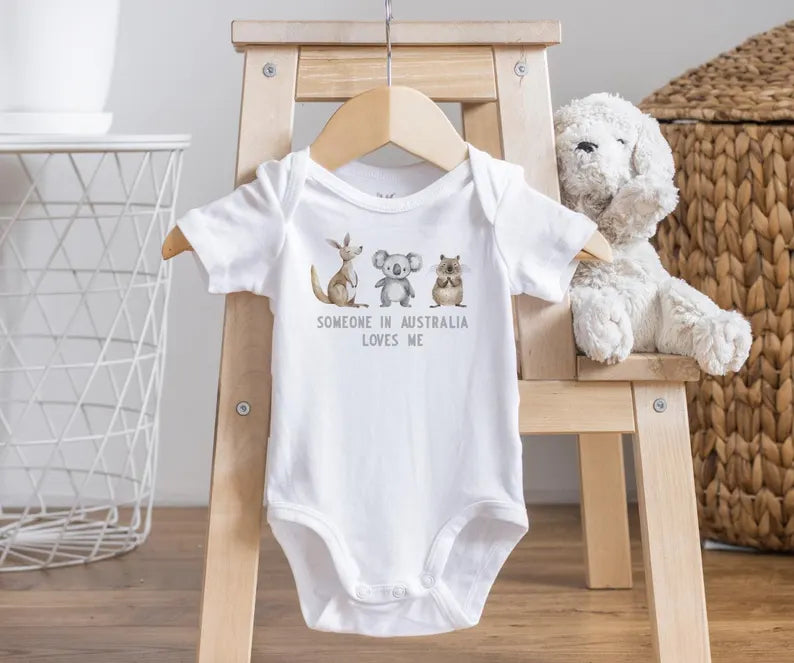Someone in Australia loves me, Aussie Animals bodysuit, Australiana Gift