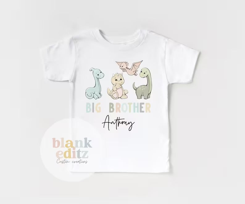 Big Brother T-Shirt, Personalised Dinosaur big brother, Matching sibling