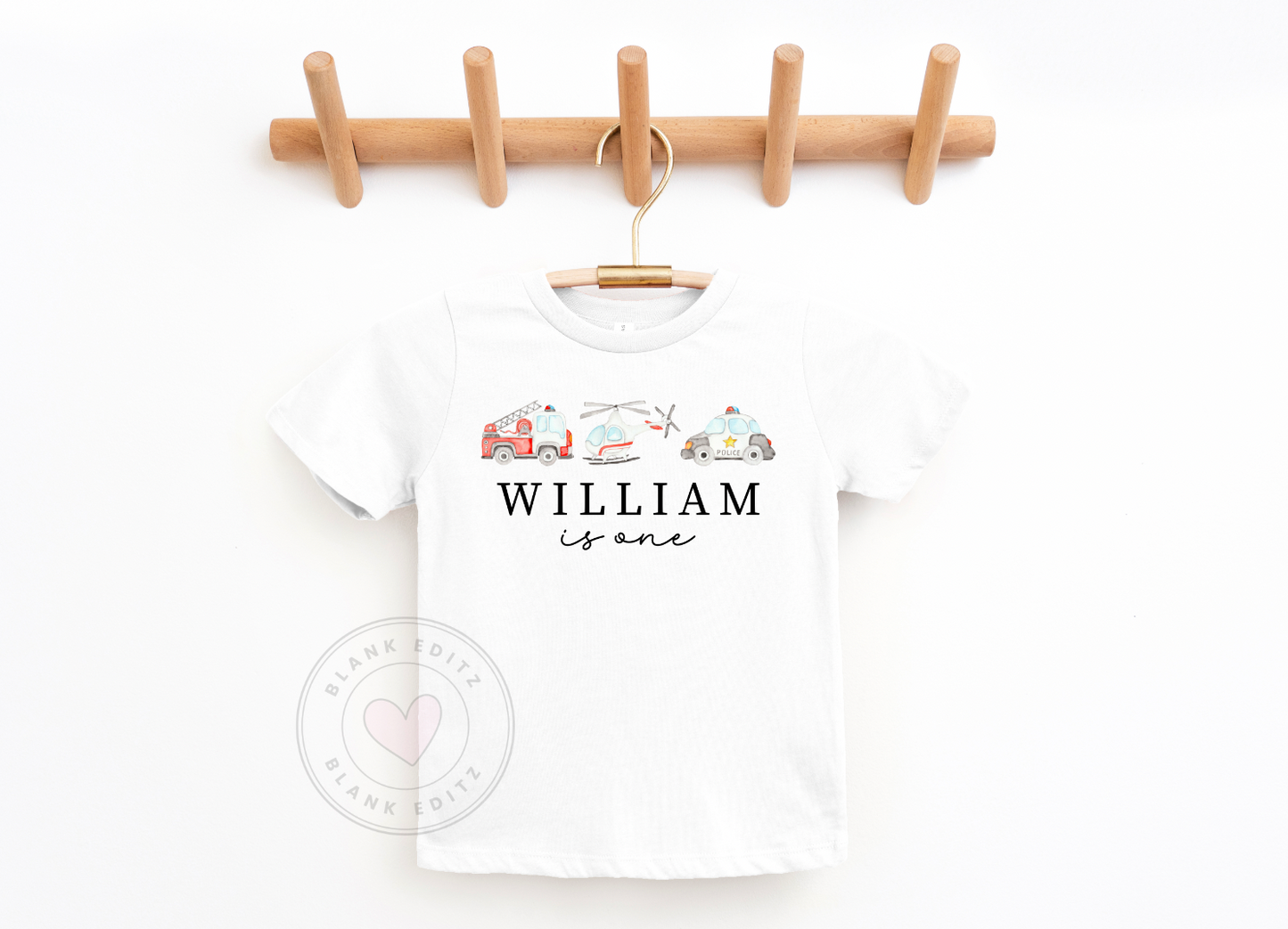 Personalised First Birthday T-Shirt, Emergency Vehicle Birthday, Kids Birthday Keepsake, 1st Birthday